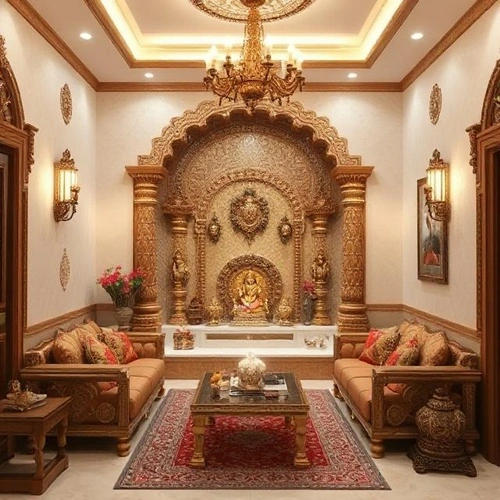 Modern pooja room interior design in Bangalore apartment by Yello-w-alldecor