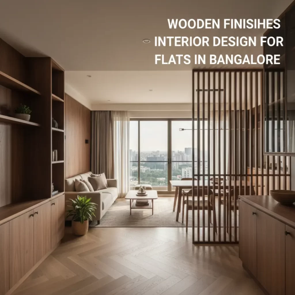 Wooden Finishes interior in Bangalore flat with yellow wall decor accents