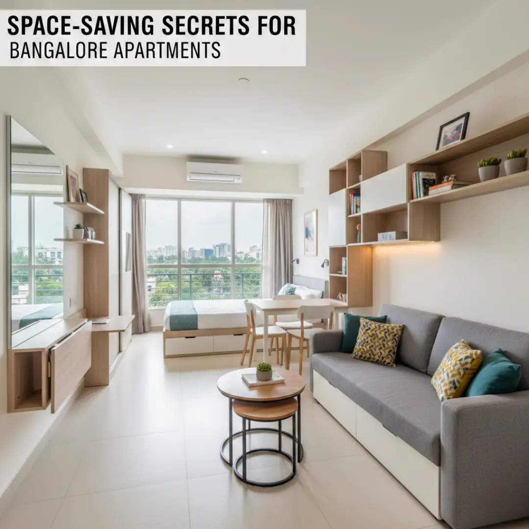 Space-saving interior design with yellow wall decor Bangalore apartment