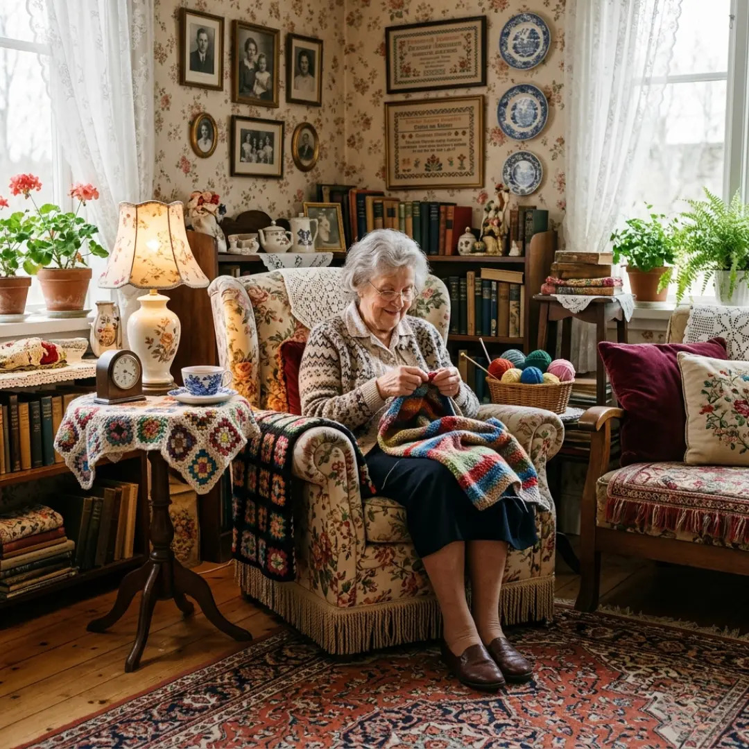 Granny style home decor comeback featuring vintage furniture, floral prints, and cozy interiors by Yello-w-alldecor