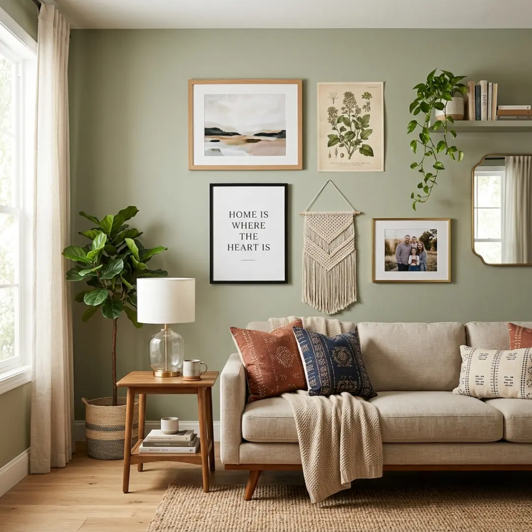 Living Room design ideas featuring modern wall decor setup
