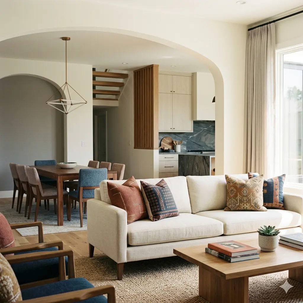 Modern living room interior design for home coordinated with stylish house interiors by Yellow Wall Decor
