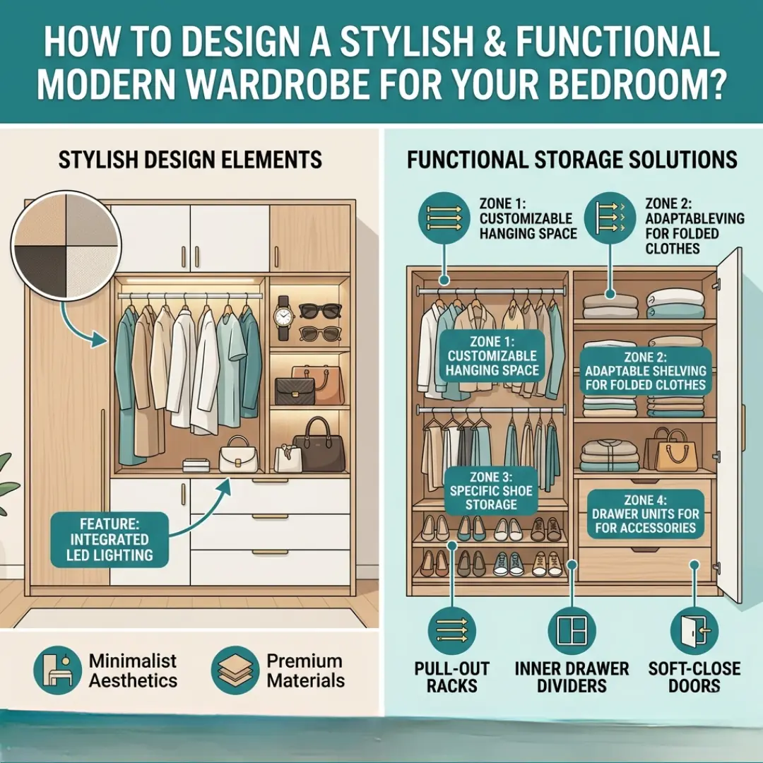 Modern wardrobe design for bedroom by Yellow Wall Decor with stylish and functional interior design ideas