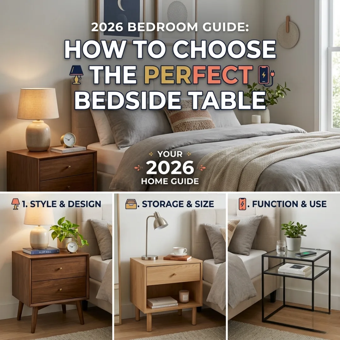 Modern bedroom bedside table ideas with stylish interior décor by Yellow Wall Decor