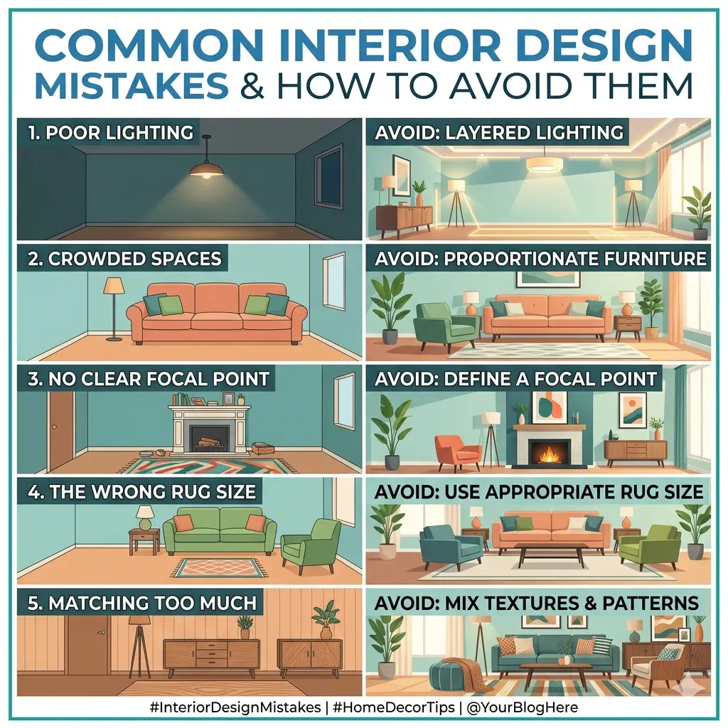 Common interior design mistakes in living room furniture placement