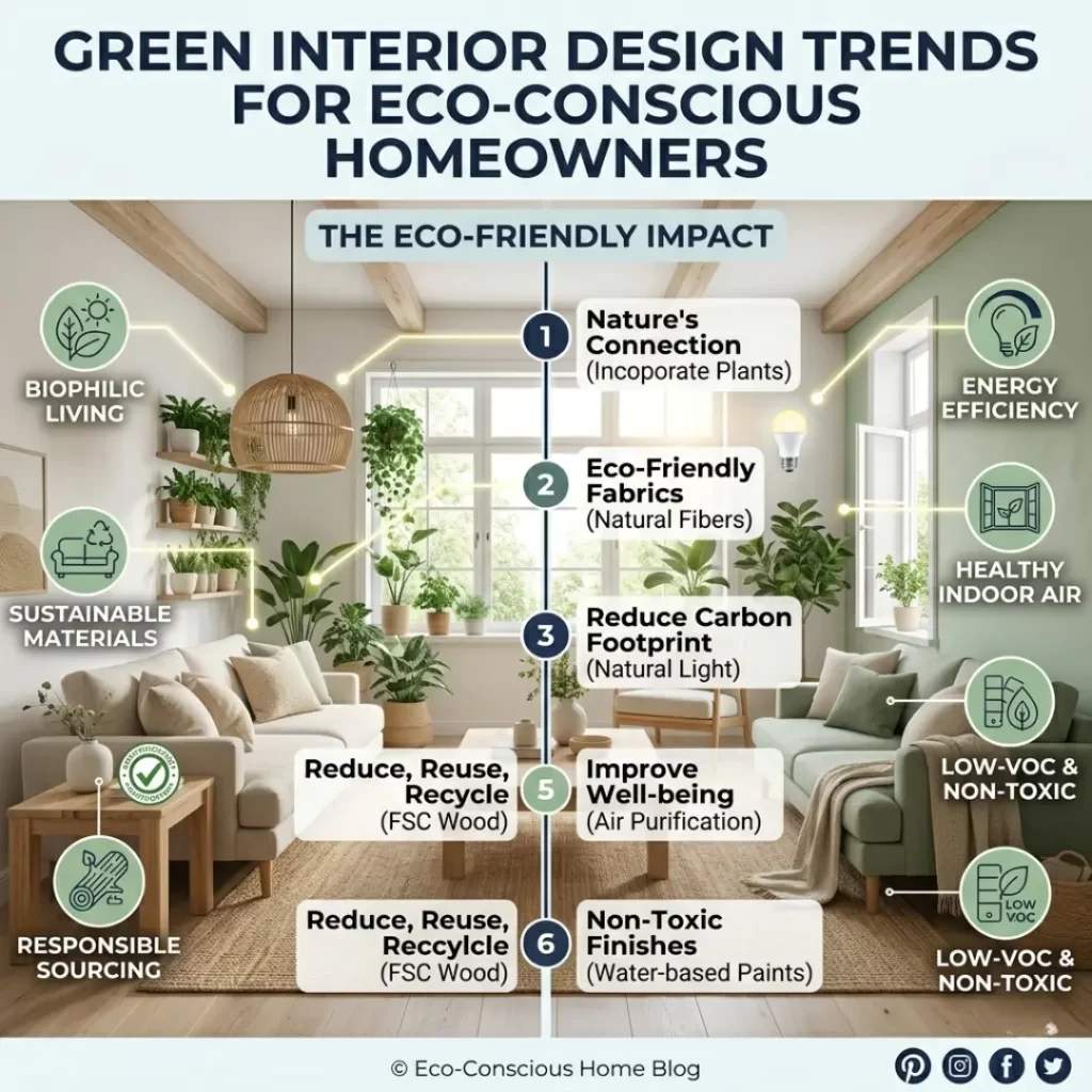 Green interior design trends featuring sustainable materials, natural lighting, and eco-friendly home decor by Yellow Wall Decor
