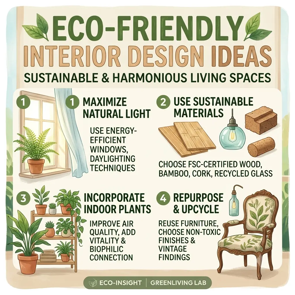 Eco-Friendly Interior Design by Yello-W-AllDecor featuring sustainable furniture, natural materials, indoor plants, and energy-efficient home décor.