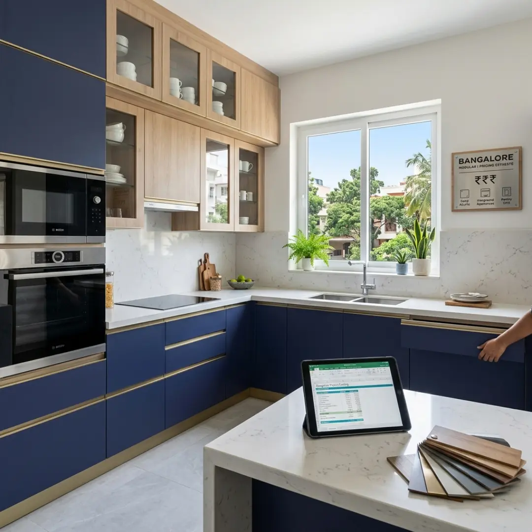 Modern modular kitchen cost in Bangalore by Yello-w-alldecor interior design experts