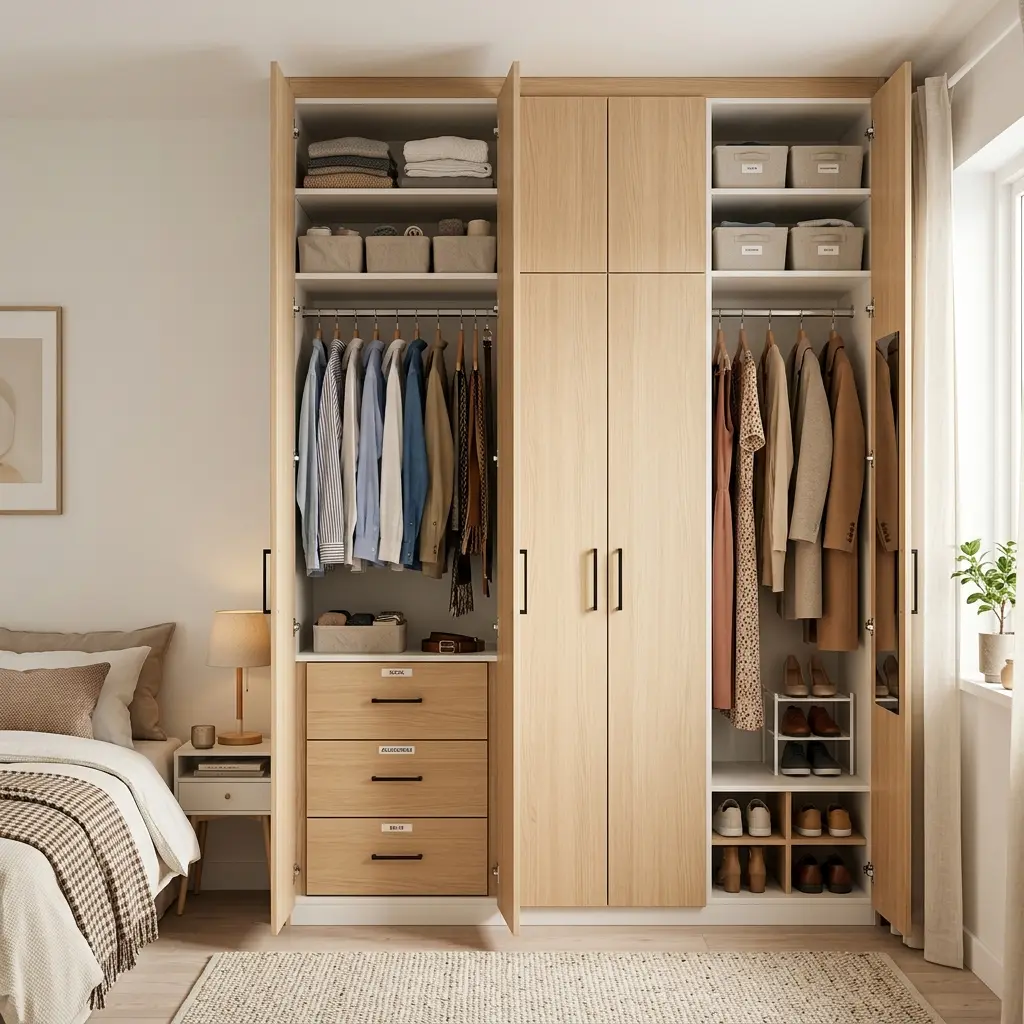 Modern Wardrobe Design for Small Bedrooms by YellowAllDecor with space-saving storage solutions