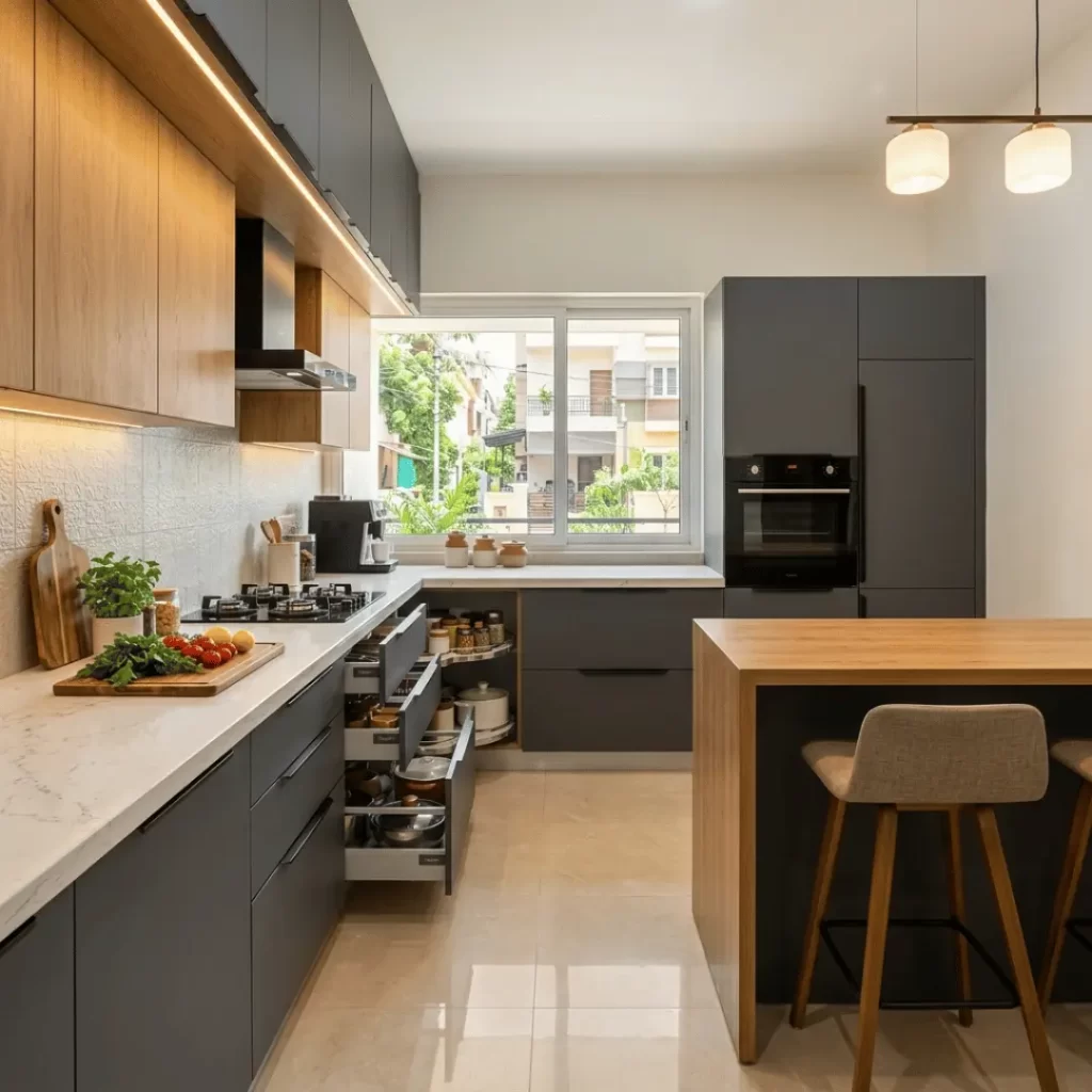 Modern modular kitchen designed by kitchen designers in CV Raman Nagar