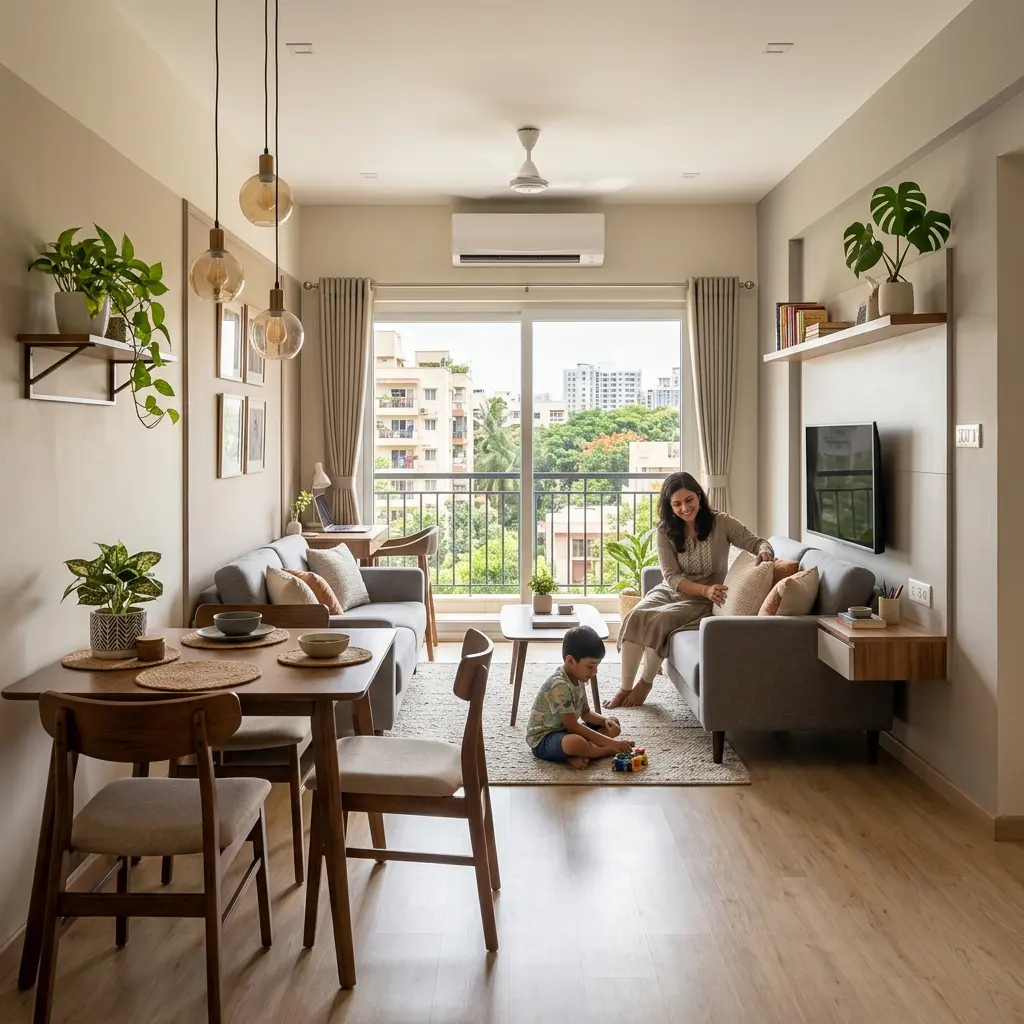 Modern flat interiors in CV Raman Nagar by Yello-W-All Decor