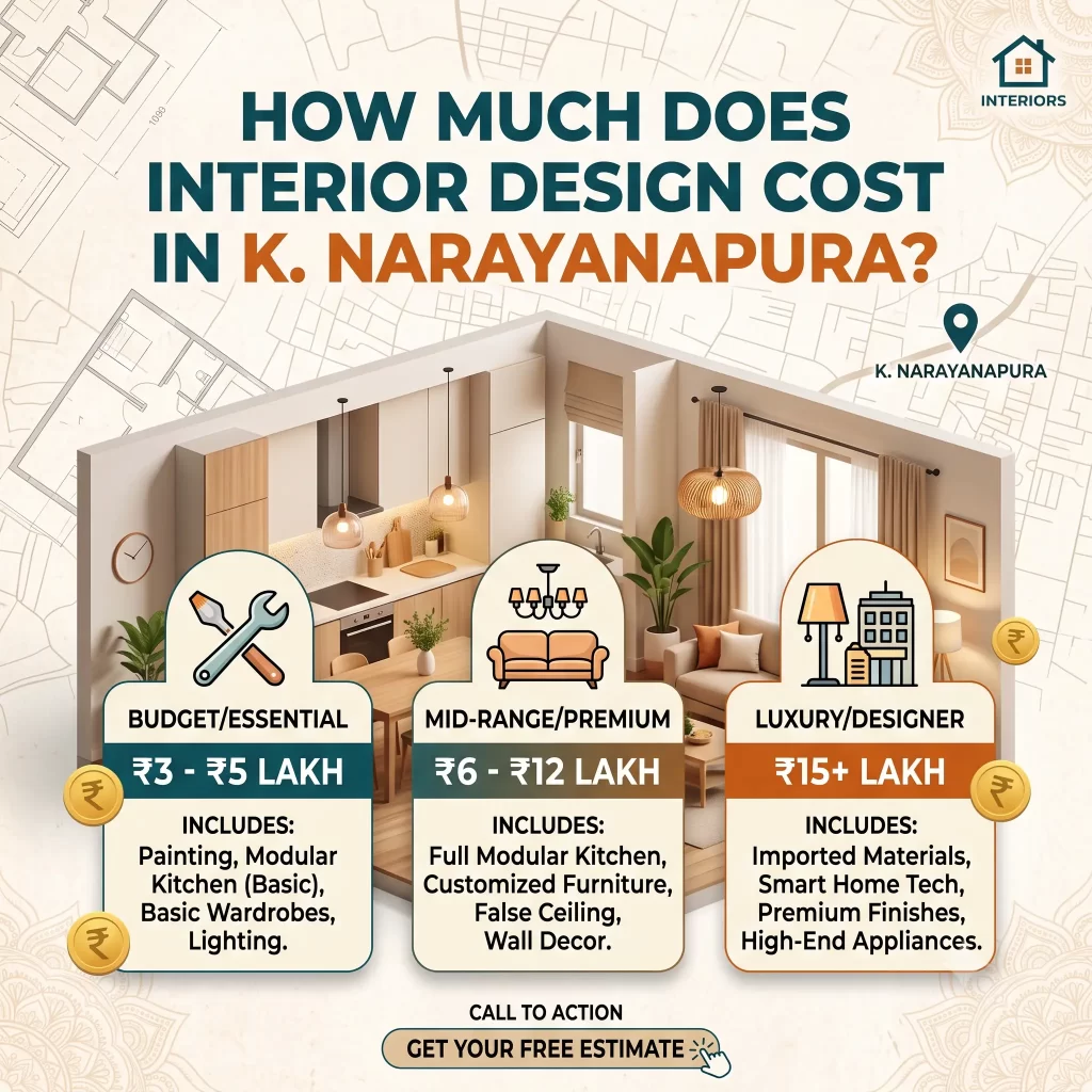Interior design cost in K Narayanapura by Yello-W-All Decor